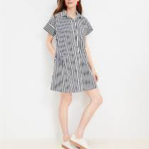 Loft Striped Poplin Short Sleeve Pocket Shirtdress size XS - Picture 4 of 9